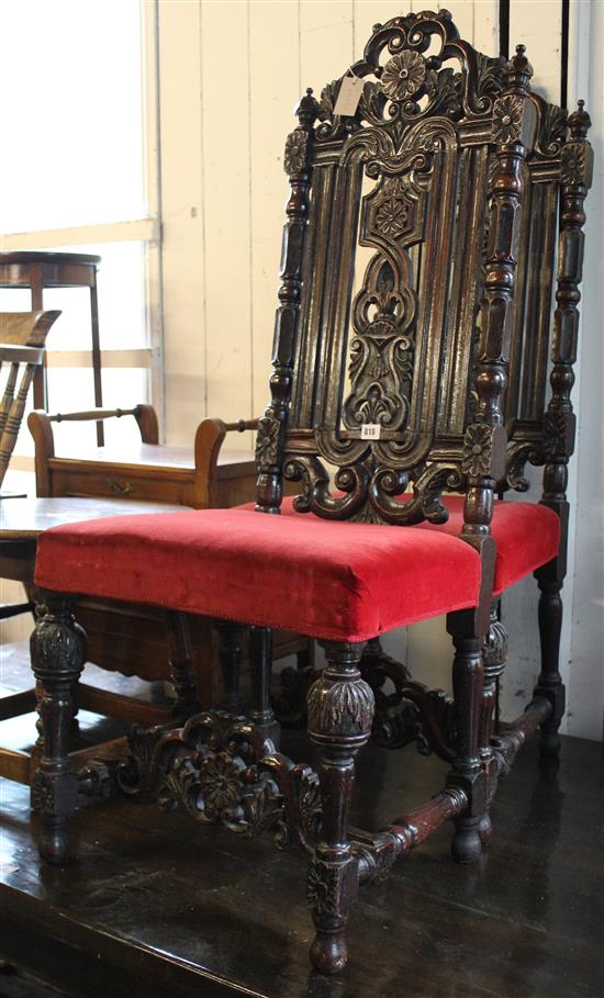 Pair of Carolean style carved oak side chairs
